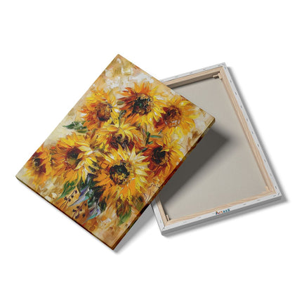 Canvas Schilderij Details Kunstwerk van Zonnebloemen in een Vaas