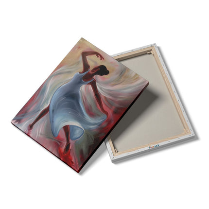Canvas Schilderij Details Danseres in een Blauwe Jurk