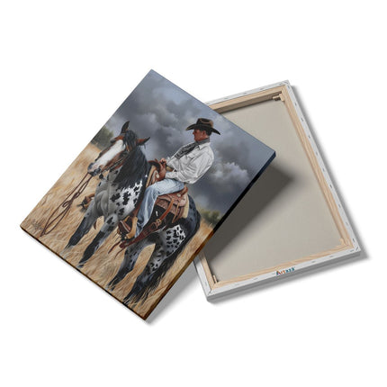 Canvas Schilderij Details Cowboy op een Paard