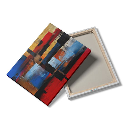 Canvas Schilderij Details Abstract Kunstwerk met Rode, Blauwe en Gele Kleuren