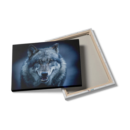 Canvas Schilderij Details Wolvenkop Met Blauwe Ogen - Wolf