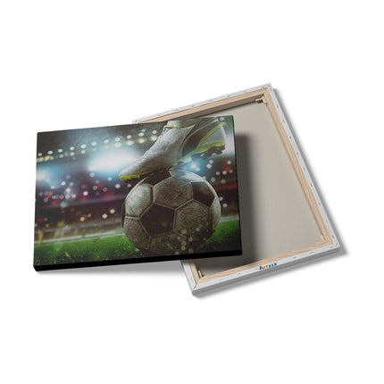 Canvas Schilderij Details Voetbal Aftrap Met De Bal In Het Stadion