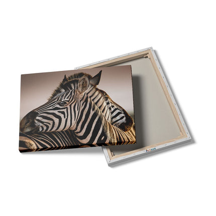 Canvas Schilderij Details Twee Knuffelende Zebra's 