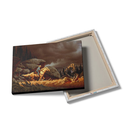 Canvas Schilderij Details Cowboy op zijn Paard