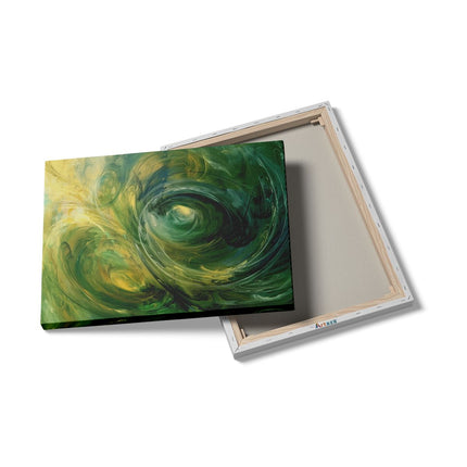 Canvas Schilderij Details Abstract Kunstwerk van Groene en Gele Wervelingen