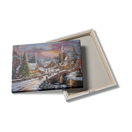 Canvas Schilderij Details Kunstwerk van een Kerstdorp