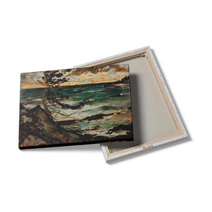 Canvas Schilderij Details Kunstwerk van een Boom op een Rotsachtige Kust