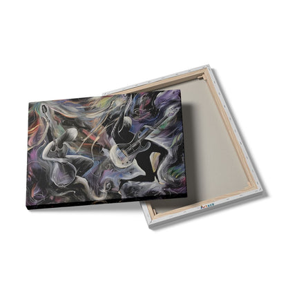 Canvas Schilderij Details Kunstwerk van Twee Mensen die Gitaar Spelen