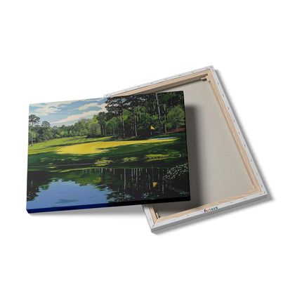 Canvas Schilderij Details Kunstwerk van een Golfbaan met Vijver