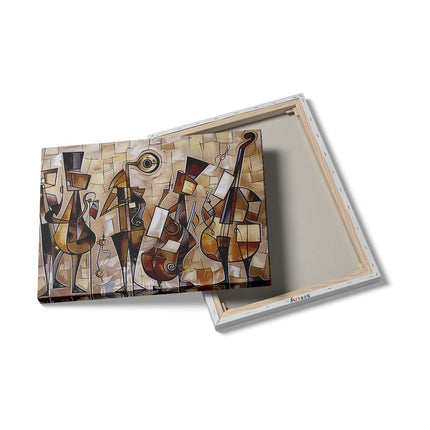 Canvas Schilderij Details Kunstwerk van een Groep Muzikanten