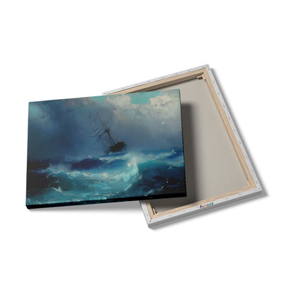 Canvas Schilderij Details Kunstwerk van een Schip in een Stormachtige Zee