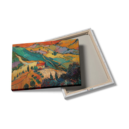 Canvas Schilderij Details Kunstwerk van een Huis op een Heuvel