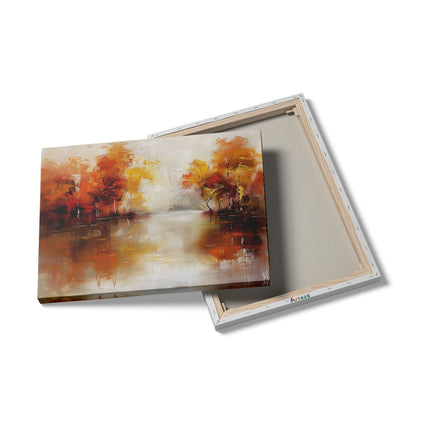 Canvas Schilderij Details Kunstwerk van Herfstbomen bij een Rivier