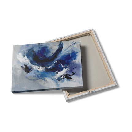 Canvas Schilderij Details Abstract Kunstwerk van Blauw en Wit