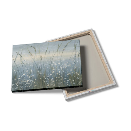 Canvas Schilderij Details Kunstwerk van een Veld met Gras en Sneeuw