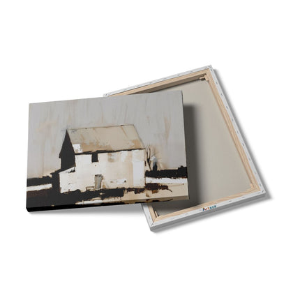 Canvas Schilderij Details Kunstwerk van een Wit Huis Midden in een Veld