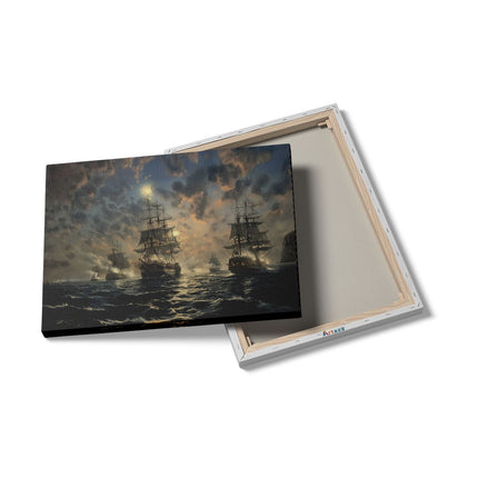 Canvas Schilderij Details Kunstwerk van Schepen in de Oceaan