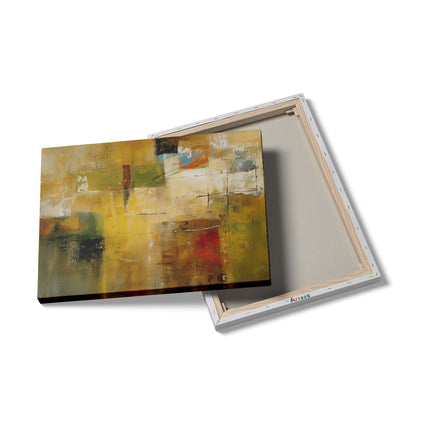 Canvas Schilderij Details Abstract Kunstwerk met Gele, Groene en Bruine Kleuren