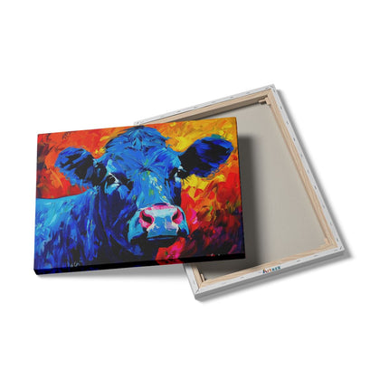 Canvas Schilderij Details Kunstwerk van een Blauwe Koe