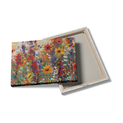 Canvas Schilderij Details Kleurrijke Bloemen in een Veld