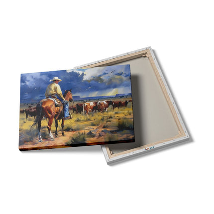 Canvas Schilderij Details Cowboy op een Paard