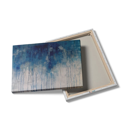 Canvas Schilderij Details Abstract Kunstwerk met Blauwe en Witte Druppels