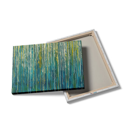 Canvas Schilderij Details Kunstwerk met Blauwe en Gele Druppels