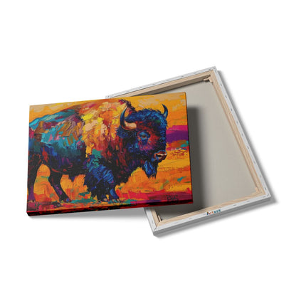 Canvas Schilderij Details Kleurrijk Kunstwerk van een Bizon