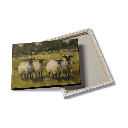 Canvas Schilderij Details Kunstwerk van Schapen in een Veld