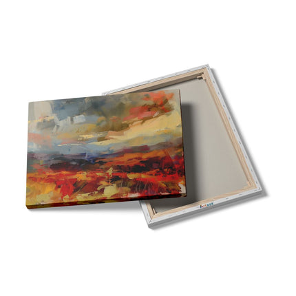 Canvas Schilderij Details Abstract Kunstwerk van een Rood, Oranje en Geel Landschap