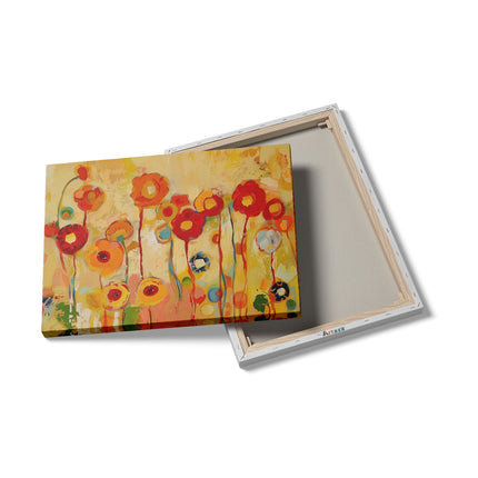Canvas Schilderij Details Kleurrijke Bloemen in een Veld