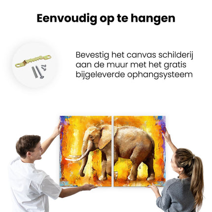 Canvas schilderij tweeluik ophangen Geschilderde Olifant Olieverf - Abstract