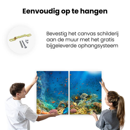 Canvas schilderij tweeluik ophangen Onderwater Vissen Met Koraal In De Zee