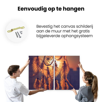 Canvas schilderij tweeluik ophangen Amulet van de Indianen - Symbool - Ketting