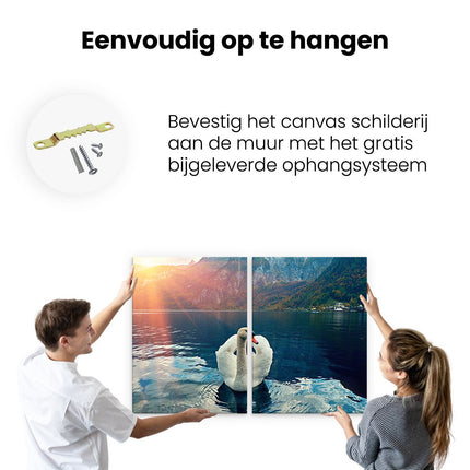 Canvas schilderij tweeluik ophangen Zwaan op het Water in de Bergen