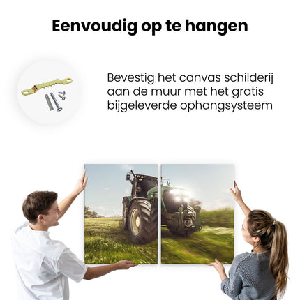 Canvas schilderij tweeluik ophangen Tractor op het Gras - Trekker