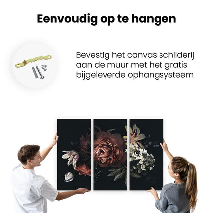 Drieluik schilderij ophangen Bloemen Op Een Zwart Achtergrond