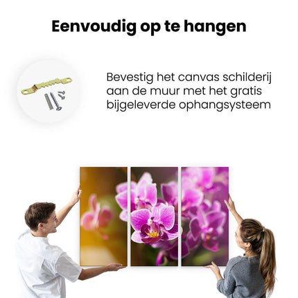 Drieluik schilderij ophangen Paarse Orchidee Bloemen