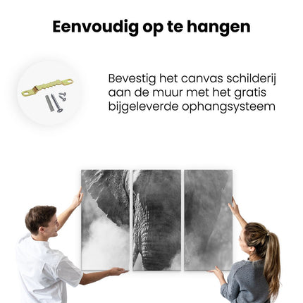 Drieluik schilderij ophangen Olifantenkop - Olifant - Zwart Wit