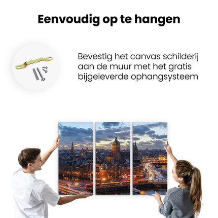 Drieluik schilderij ophangen Amsterdam Centrum Luchtfoto Zonsondergang