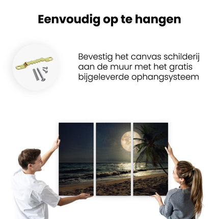 Drieluik schilderij ophangen Tropisch Strand In De Nacht Met Volle Maan