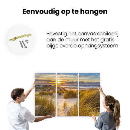 Drieluik schilderij ophangen Strand En Duinen Tijdens Zonsondergang