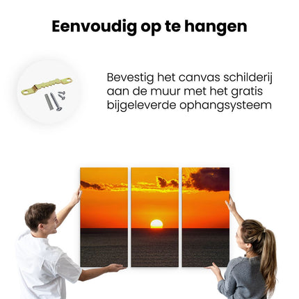 Drieluik schilderij ophangen Oranje Zonsondergang In De Oceaan