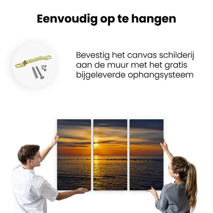 Drieluik schilderij ophangen Zonsondergang In De Zee