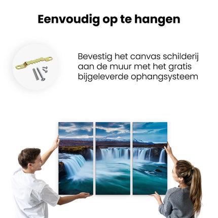 Drieluik schilderij ophangen Watervallen In Het Blauw Groene Water