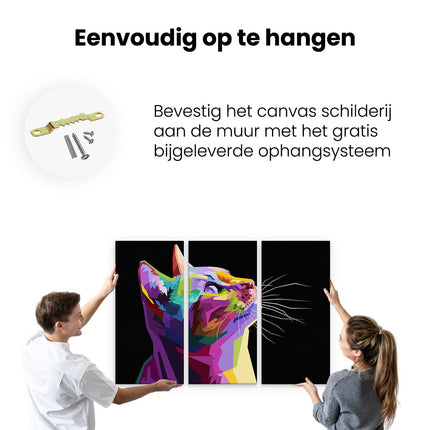 Drieluik schilderij ophangen Kleurrijke Kat Kijkt Naar Boven - Abstract