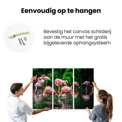 Drieluik schilderij ophangen Kudde Flamingo's in de Jungle in het Water