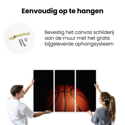 Drieluik schilderij ophangen Basketbal op een Zwarte Achtergrond