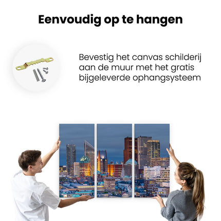 Drieluik schilderij ophangen Den Haag Skyline met Wolkenkrabbers