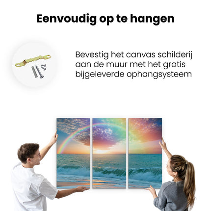 Drieluik schilderij ophangen Regenboog in het Water bij het Strand